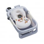 Cadita pentru bebeluși Little Mom Baby Astronaut Blue, design inovator ultra-pliabil cu pernuta detașabilă , termometru display digital încorporat, dop scurgere, picioruse antiderapante, dimensiune 69 x 43 x 20.7 cm l