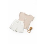 Set tricou maro cu pantaloni scurti TeddyBear, 100% bumbac organic, BabyCosy, marime 12-18 Luni