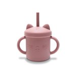 Canuta cu mânere și pai din silicon natural 9 luni+ Pink 200 ml