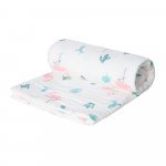 Pătură multifuncțională din muselină pentru bebeluși Akuku Flamingo 110x105 cm,țesătură ușoară din bumbac,utilizare cărucior/patut/scaun auto,material respirabil