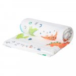 Pătură multifuncțională din muselina pentru bebeluși Akuku Dino 110x105 cm,țesătură ușoară din bumbac,utilizare cărucior/patut/scaun auto,material respirabil
