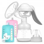 Pompa de san manuală Berdsen Alb,funcții extracție/masaj,sticlă 150ml cu tetina din silicon,fără Bpa,cupa din silicon,2 pungi colectare lapte matern incluse