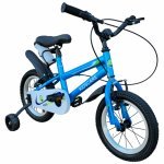 Bicicleta pentru copii KidsCare HappyBoy Albastra 12 inch cu roti ajutatoare, frane de mana, sticla inclusa, 2-4 ani