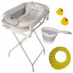 Cadita pliabila KidsCare Gri cu suport metalic, termometru, perna reductor, jucarii, protectie cap, cana pliabila