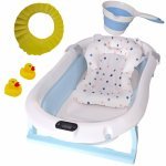 Cadita pliabila pentru bebelusi KidsCare Albastra cu termometru, perna reductor, jucarii, protectie cap, cana pliabila