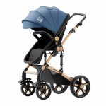 Carucior pentru copii Buf Boof A1 Deluxe Blue 2 in 1 reversibil 0-36 luni, cadru din aluminiu, amortizoare, accesorii incluse