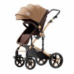 Carucior pentru copii Buf Boof A1 Deluxe Champagne 2 in 1 reversibil 0-36 luni, cadru din aluminiu, amortizoare, accesorii incluse