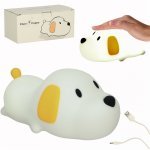 Lampă de noptieră pentru copii white Dog, realizată din silicon, cu 2 moduri de iluminare, cronometru, baterie 1200 mAh, usb, dimensiune 15 x 11 x 10 cm