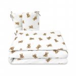 Lenjerie patut 3 piese Qmini, pentru patut 120x60 cm, cu protectie laterala, din bumbac, Teddy Toys