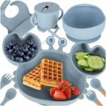 Set complet de hrănire copii, Ikonka, cu 9 piese din silicon, pentru diversificare hrana, bleumarin Crab