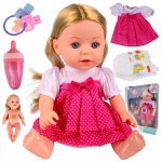 Papusica fetita cu biberon pentru copii, design realist, cu functii interactive poate bea din sticla, face pipi in olita, rade si plange, dimensiune 33 x 15.5 cm