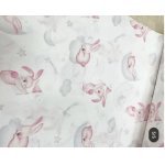 Cearșaf pentru pat copii Nichiduța Pink bunny 120x60 cm din bumbac cu banda elastică roata