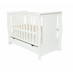 Patut din lemn si MDF Nichiduta Megan II Alb cu sertar,sistem 2 bare detasabile,bariera de protectie inclusa,vopsele ecologice pe baza de apa,margini rotunjite,dimeniuni interioare 120x60cm