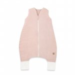 Sac de dormit Qmini Powder Pink cu picioruse, de iarnă, din muselina dublă, cu fermoar pe mijloc, 90 cm, S