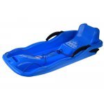 Sanie din plastic pentru copii albastra, din plastic, cu frana dublu-laterala si sfoara pentru tractiune si ghidare