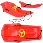 Sanie din plastic pentru copii rosie, cu volan, frana dublu-laterala si sfoara pentru tractiune si ghidare, dimensiune 100 x 51 x 22 cm