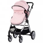 Carucior 2 in 1 pentru copii Chipolino Vista Pink Marshmallow, transformabil, cadru din aluminiu, sezut reversibil, maner reglabil, suspensii, husa de picioare, geanta, greutate suportata 22 kg