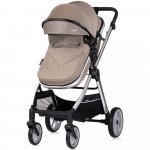 Carucior 2 in 1 pentru copii Chipolino Vista Tiramisu, transformabil, cadru din aluminiu, sezut reversibil, maner reglabil, suspensii, husa de picioare, geanta, greutate suportata 22 kg