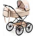 Cărucior pentru papusi Bayer Classic Bej cu aspect retro,landou spațios,gentuță pentru accesorii,potrivit pentru papusi de până la 46 cm,roți mari și robuste,capotina reglabilă cu fundiță elegantă