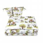 Lenjerie pentru patut Qmini Fox on bikes Natural cu 3 piese, 120x60 cm, protectie laterala, din bumbac