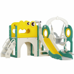 Spatiu de joaca pentru copii Nichiduta Garden Nickron 5 green/white, Leagan muzical cu masuta, scari de acces si tobogan, cadru stabil si robust, dimensiune 215 x 152 x 110 cm