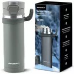Termos cu vid Berdsen Gri 450 ml,interior din oțel inoxidabil,mâner practic,capac cu blocare,baza antialunecare