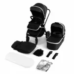 Carucior reversibil 2 in 1 pentru copii Kidnort Isbjorn Black, pliere compacta, spatar si viziera reglabile, roti cu suspensii, pana la 22 kg, Landou inclus