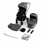 Carucior reversibil 2 in 1 pentru copii Kidnort Isbjorn Grey, pliere compacta, spatar si viziera reglabile, roti cu suspensii, pana la 22 kg, Landou inclus