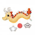 Jucărie de plus spirală senzoriala Akuku Dragonul Peek-a-Boo pentru cărucior/patut/scoica auto,cu oglindă și zornaitoare,dimensiune 30x25 cm