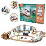 Set trenulet electric 2in1 Doris Smart cu efecte sonore și luminoase, circuit roller coaster cu 2 dinozauri, semafor