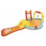 Centru de joacă acvatic pentru copii, multiple jocuri, piscină, tobogan, 435x213x117 cm