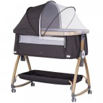 Patut co-sleeper Chipolino Charisma Charcoal Wood cu laterala culisanta si functie de leagan