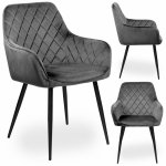 Scaun elegant pentru dining, tip fotoliu, tapițerie catifea gri, înălțime 83 cm, cadru metalic