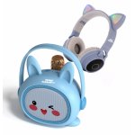 Set boxa portabilă pentru copii/adulti Smart TabbyBoo Poly Albastru 8W, căști audio, microfon karaoke wireless portabil pentru petrecere, player MP3, microSD card, bluetooth, 4 efecte voce
