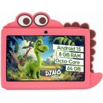 Tableta pentru copii Smart TabbyBoo Dino Nova Roz, 64GB, 8GB RAM, OctaCore, Android 15, Google Play, control parental, Wi-Fi, ecran 7 IPS, 1000 jocuri și activități educative pentru copii