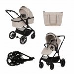 Carucior 2 in 1 pentru copii, Adamex Nova premium, doua piese distincte, suspensii, maner reglabil, roti mari anti-pana, greutate maxim admisa 22 kg, accesorii incluse, Bej