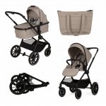 Carucior 2 in 1 pentru copii, Adamex Nova premium, doua piese distincte, suspensii, maner reglabil, roti mari anti-pana, greutate maxim admisa 22 kg, accesorii incluse, Cappuccino