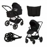 Carucior 2 in 1 pentru copii, Adamex Nova premium, doua piese distincte, suspensii, maner reglabil, roti mari anti-pana, greutate maxim admisa 22 kg, accesorii incluse, Negru
