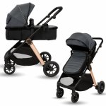Carucior transformabil 2 in 1 pentru copii Appekids Elite Navy Grey cu suspensii, sezut reversibil, accesorii, greutate suportata 22 kg