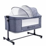 Patut Co-sleeper multifunctional 4 in 1 AppeKids Dreamy Grey cu inclinare antireflux, functie de leganare manuala, 5 niveluri de reglare a inaltimii, accesorii incluse