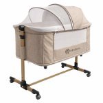 Patut Co-sleeper multifunctional 4 in 1 AppeKids Dreamy Sand cu inclinare antireflux, functie de leganare manuala, 5 niveluri de reglare a inaltimii, accesorii incluse