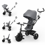 Tricicleta pentru copii KinderKraft Aston 2 Plus Grey, rotatie 360, maner reglabil, greutate admisa 25 kg