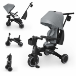 Tricicleta pentru copii Kinderkraft Jazz 3 Gri, pliabila, scaun rotativ, spatar reglabil, maner ajustabil