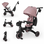 Tricicleta pentru copii Kinderkraft Jazz 3 Roz, pliabila, scaun rotativ, spatar reglabil, maner ajustabil