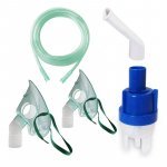 Kit accesorii universale pentru aparate aerosoli cu compresor RedLine cu masca medie rotativa, masca bebelusi, furtun 2 m, pahar de nebulizare si piesa bucala
