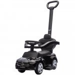 Mașinuță de impins cu mâner Chipolino Mercedes Benz C-Class Black cu bara de siguranța, suport pentru picioare, spațiu depozitare, volan cu sunete, greutate admisa 25 kg