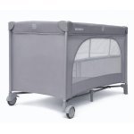 Patut pliabil pentru copii Nichiduta Grey, cu doua nivele, multifunctional 2 in 1, cadru din otel, material poliester 210D, roti cu franare, dimensiune 125 x 65 x 77 cm, geanta de transport inclusa