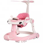 Premergator 5 in 1 pentru copii Chipolino Happy Walker Pink cu sezut ajustabil pe inaltime, maner parental detasabil, panou muzical