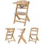 Scaun de masă pentru copii Kikkaboo Nordy Wood multifuncțional cu structura din lemn,înălțime reglabilă 10 nivele,recomandat până la 10 ani/35 kg,centura de siguranța,măsuță detașabilă
