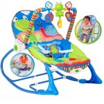 Balansoar multifunctional cu Muzica, Vibratii, bara detasabila cu 3 jucarii suspendate, Scaunel rabatabil in 2 pozitii, Husa detasabila, Blue